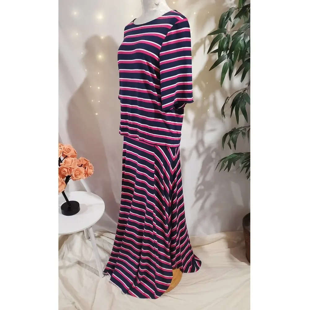 Chicos Womens Jersey Knit Stretchy Striped Top Maxi Skirt Set Size 1/2 M/L Blue - Picture 2 of 12